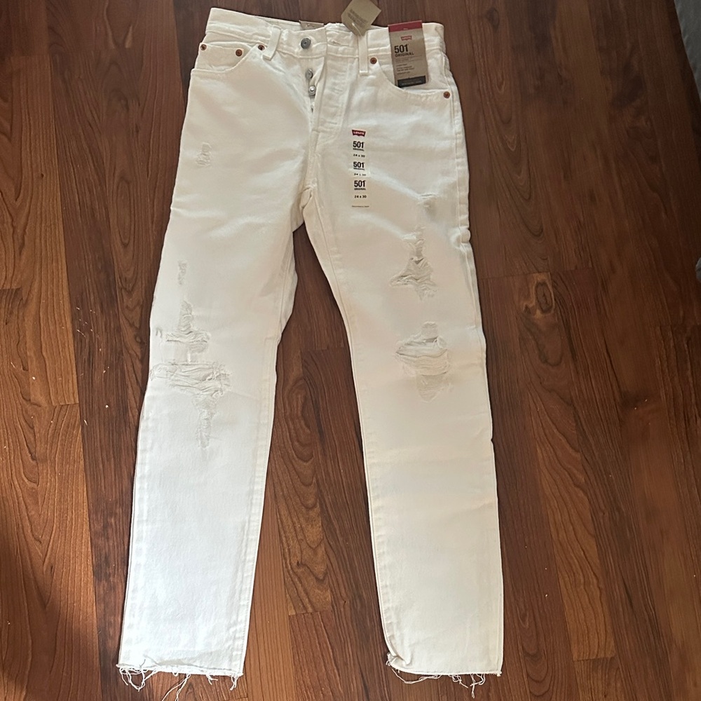 Levi's 501 Women’s White Distressed Jeans